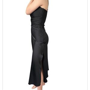 Grade & Gather Black Silky Slip Dress Gathered Side Maxi Side Slit